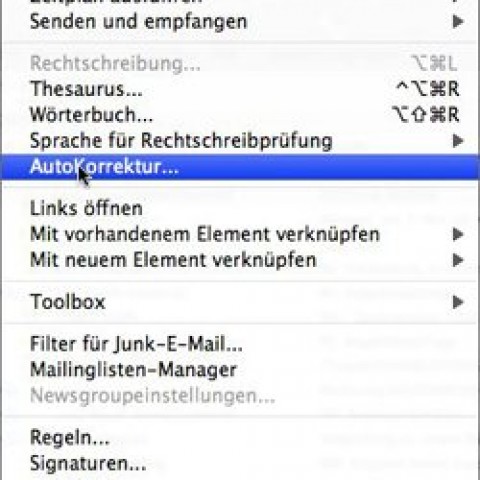 In Entourage das automatische Korrigieren abschalten